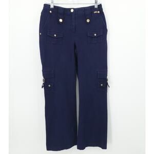 St John Sport Pants Womens 2 Navy Blue Cargo Utility Gold Button Pockets Stretch